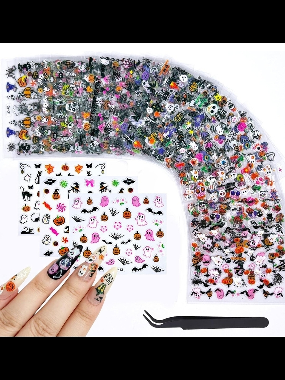 Halloween Nail Stickers(25 Sheet Set) - Multi Color Cute Ghosts & Pumpkins